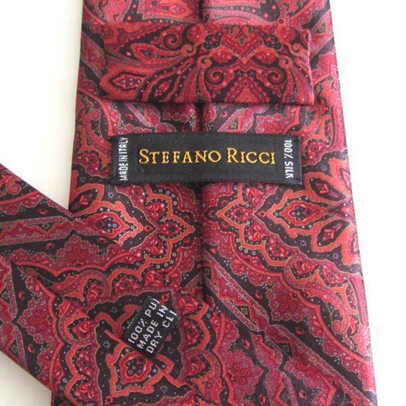 STEFANO RICCI red/blk paisley motif tie 100% silk - Picture 4 of 5
